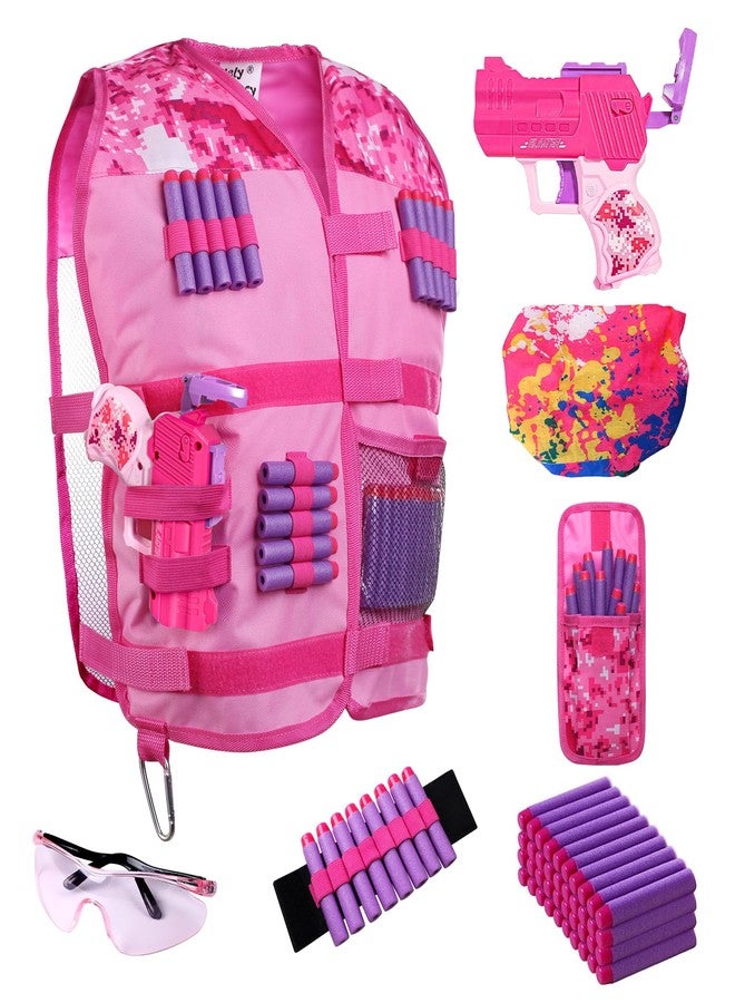 Hely Cancy Girls Tactical Vest Kit with Blaster - Kids Pink Tactical Vest Compatible with Nerf Rebelle N-Strike Purple Darts Googles for Girl - Image 1
