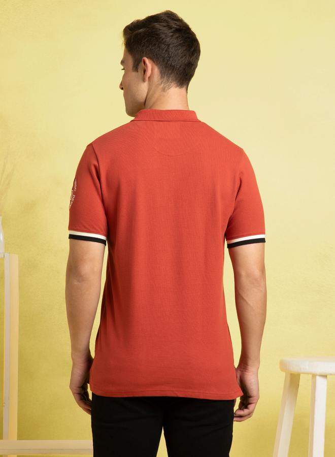 Dennis Lingo Men's Intense Rust Pique Solid Pattern Regular Fit T-Shirt  - Image 5