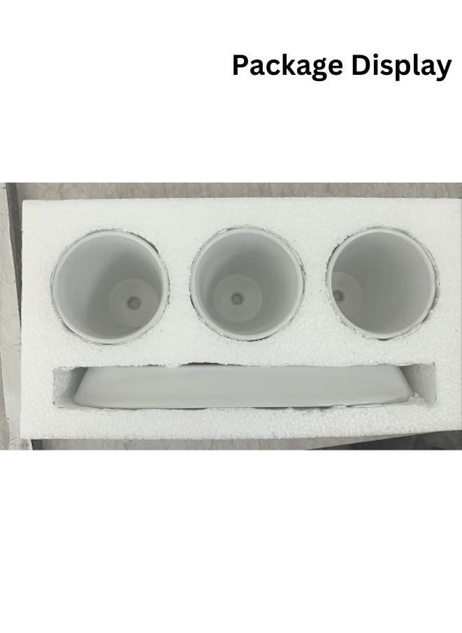 Generic - 3 Pcs Geometric Succulent Planter Set with Tray – White Ceramic Round Pots for Cactus & Succulents - Image 1
