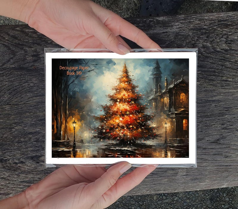 Flonz Decoupage Paper Pack (35 Sheets 6"x8") Amazing Cozy Paintings of Big Christmas Trees and Other Decorations Vintage Illustration Pictures Cards for Decoupage, Craft and Scrapbooking - Image 3
