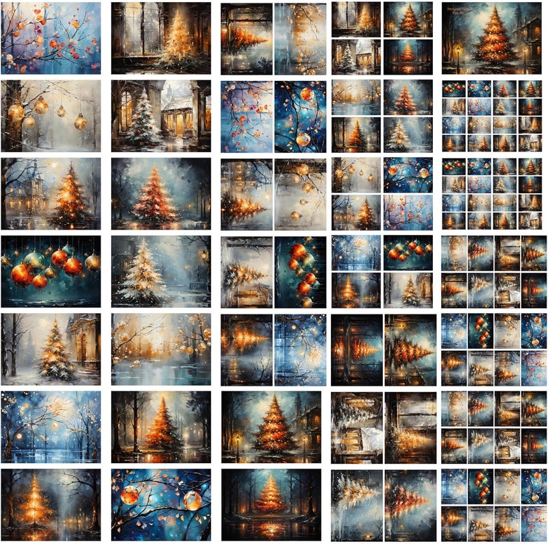 Flonz Decoupage Paper Pack (35 Sheets 6"x8") Amazing Cozy Paintings of Big Christmas Trees and Other Decorations Vintage Illustration Pictures Cards for Decoupage, Craft and Scrapbooking - Image 4