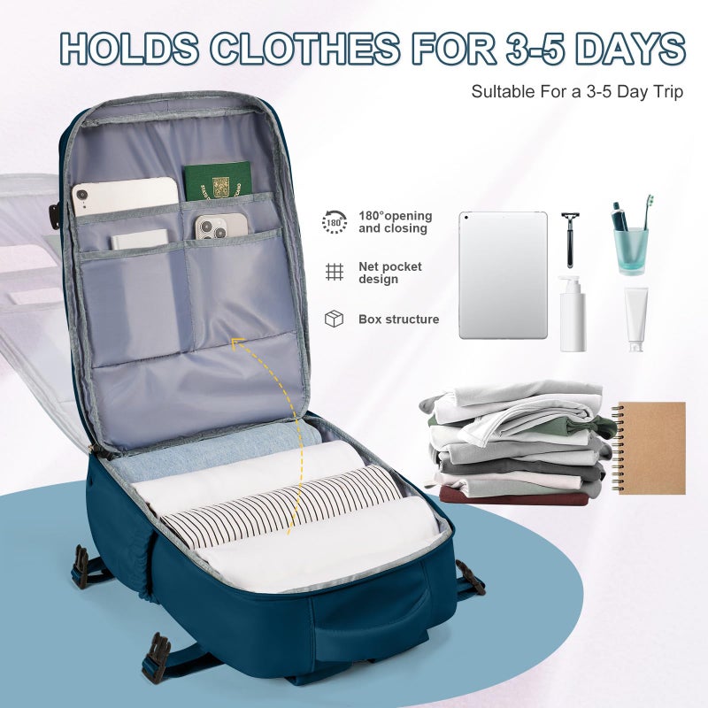 VECAVE Carry On Backpack for Women, Airline Approved Large Travel Backpack Flight Approved, Waterproof 14 Inch Laptop Backpack Business Work Backpacks Bag Men Mochila De Viaje JewelBlue. - Image 3
