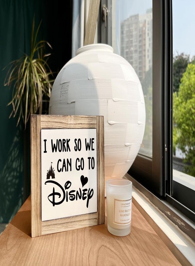 XJCUG Inspirational Wood Signs, Box Wood Plaques Desk Décor, Decorative Plaques and Signs, Rustic Office Decor Art, Motivational Office Desk Decor, Farmhouse House Decoration, I Work So We Can Go to Disney - Image 4