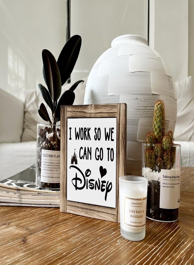 XJCUG Inspirational Wood Signs, Box Wood Plaques Desk Décor, Decorative Plaques and Signs, Rustic Office Decor Art, Motivational Office Desk Decor, Farmhouse House Decoration, I Work So We Can Go to Disney - Image 5