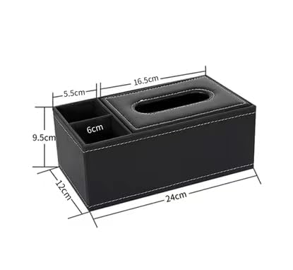 Lwvax Rectangular Tissue Paper Holder Box PU Leather Facial Tissue Holder for Car Home Office Room Hotel - 24x13.5x9.5 Cm - Black (PU Leather) - Image 2