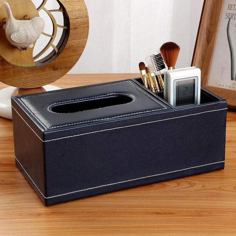 Lwvax Rectangular Tissue Paper Holder Box PU Leather Facial Tissue Holder for Car Home Office Room Hotel - 24x13.5x9.5 Cm - Black (PU Leather) - Image 1