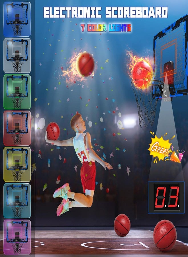maysida Remote Control Basketball Hoop Indoor for Kids-Over The Door Basketball Hoop with LED Light, Scoreboard, 4 Balls, Air Pump, Bag, Mini Hoop Gift Sport Toy for Boys Girls 3 4 5 6 7 8 9 10 11 12+, Blue - Image 2