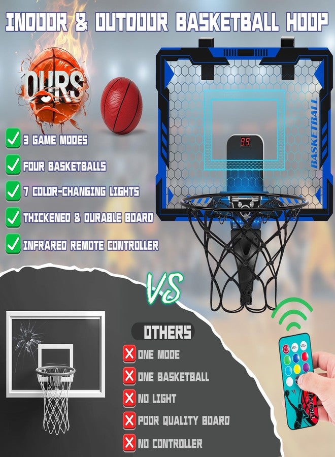 maysida Remote Control Basketball Hoop Indoor for Kids-Over The Door Basketball Hoop with LED Light, Scoreboard, 4 Balls, Air Pump, Bag, Mini Hoop Gift Sport Toy for Boys Girls 3 4 5 6 7 8 9 10 11 12+, Blue - Image 3