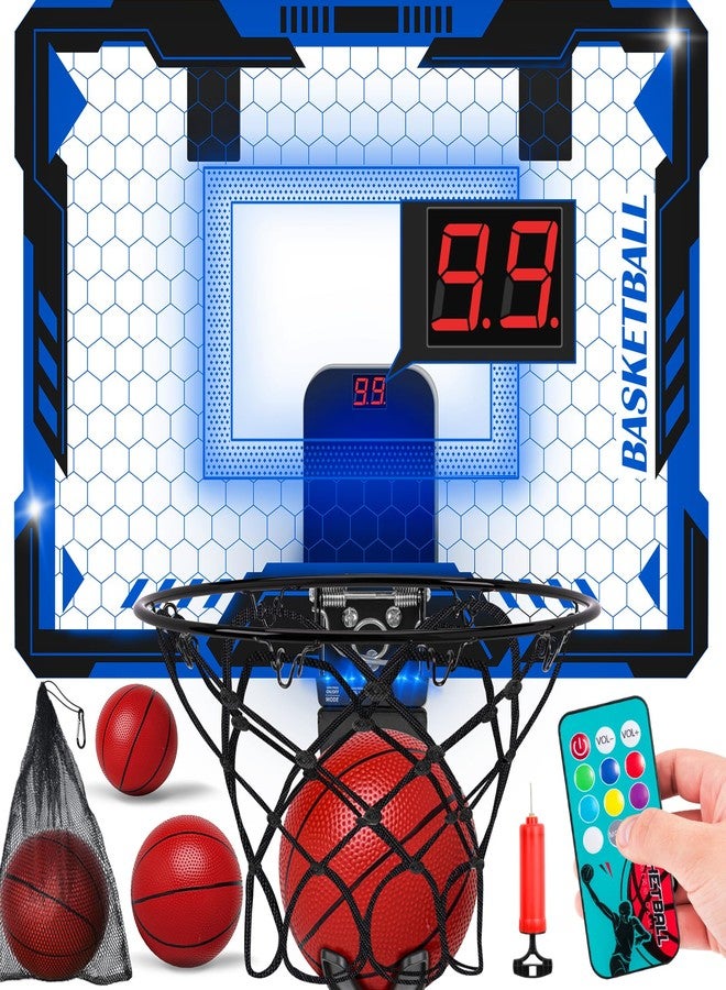 maysida Remote Control Basketball Hoop Indoor for Kids-Over The Door Basketball Hoop with LED Light, Scoreboard, 4 Balls, Air Pump, Bag, Mini Hoop Gift Sport Toy for Boys Girls 3 4 5 6 7 8 9 10 11 12+, Blue - Image 1