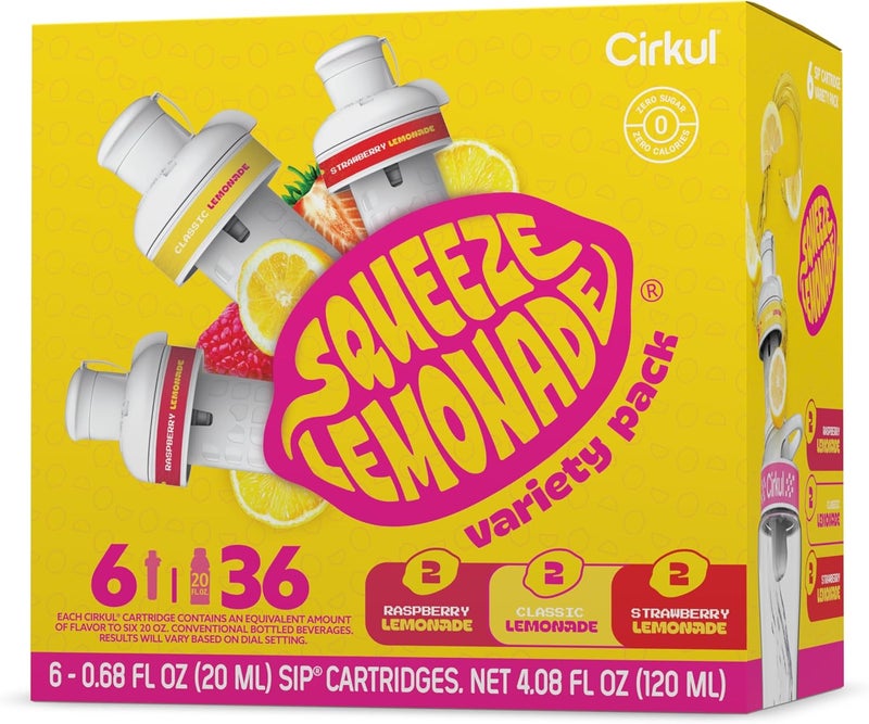 Cirkul Squeeze Lemonade Flavor Cartridge Variety Pack with B Vitamins - 6-Pack (2 Classic, 2 Strawberry, 2 Raspberry) - Image 1