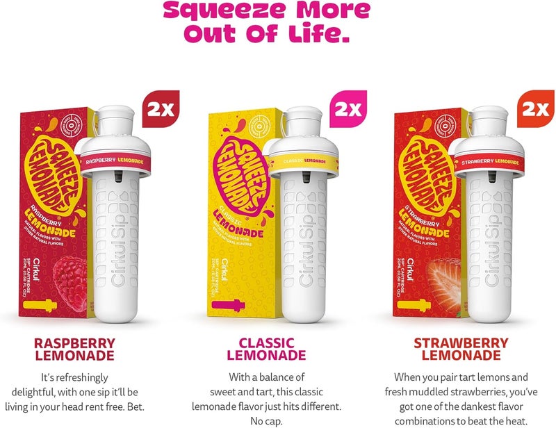 Cirkul Squeeze Lemonade Flavor Cartridge Variety Pack with B Vitamins - 6-Pack (2 Classic, 2 Strawberry, 2 Raspberry) - Image 3