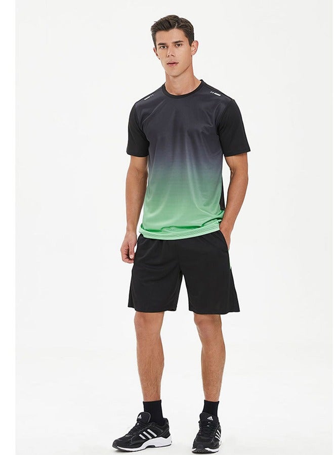 Men's Quick-Drying Sports Two-Piece Suit Men's Running Short-Sleeved Ice Silk Suit Lightweight And Enjoy An Unrestrained Sports Experience Black XXL - Image 1