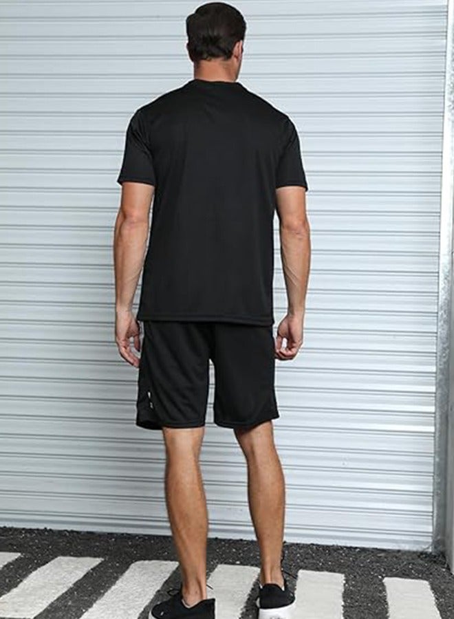 Men's Quick-Drying Sports Two-Piece Suit Men's Running Short-Sleeved Ice Silk Suit Lightweight And Enjoy An Unrestrained Sports Experience Black XXL - Image 5