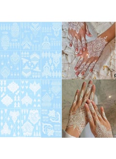 XMASIR Xmasir 12 Sheets White Henna Tattoo Kit Waterproof Henna Tattoo Stickers for Women Wedding Party Temporary Henna Stickers White 