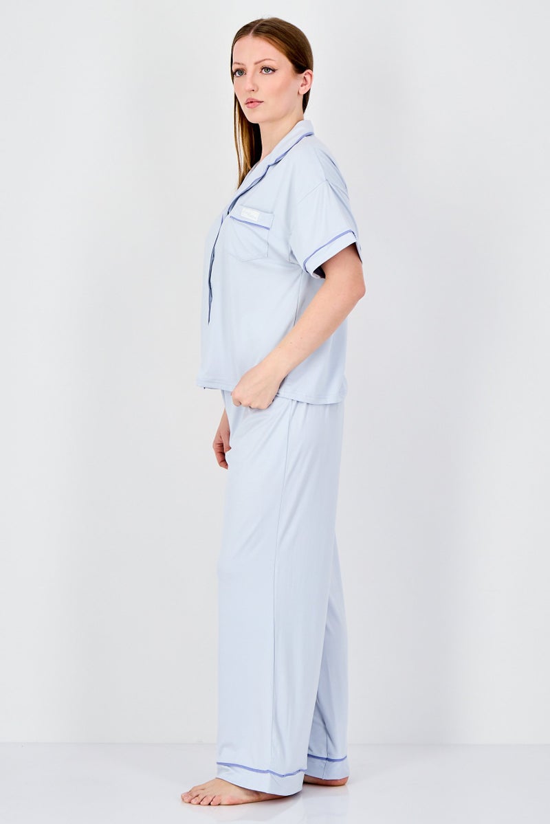 Fudo Women 2Pcs Short Sleeve Top And Bottom Pyjama Set, Sky Blue - Image 3