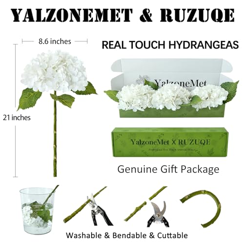YalzoneMet RUZUQE 3 Pcs 21 inches White Artificial Hydrangea Flower Natural Lifelike Real Touch Faux Large Royal Hydrangea Flower for Home Party Outdoor Wedding Gifts Christmas Table Decoration - Image 5