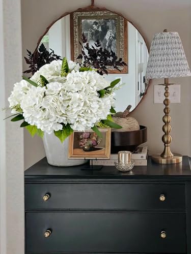 YalzoneMet RUZUQE 3 Pcs 21 inches White Artificial Hydrangea Flower Natural Lifelike Real Touch Faux Large Royal Hydrangea Flower for Home Party Outdoor Wedding Gifts Christmas Table Decoration - Image 2