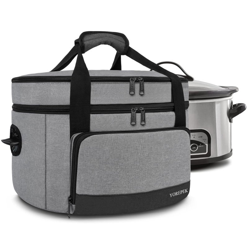 Yorepek YOREPEK 2 Layer Slow Cooker Carrier Compatible with 6 7 8 Quart CrockPot Insulated Large Slow Cooker Travel Bag with Bottom Pad Lid Fasten Straps for Family Gathering Potluck Gift for Women