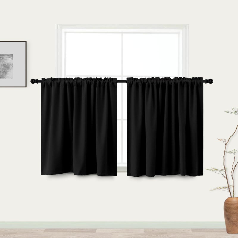 KOUFALL Short Curtains 30 Inches Long for Bathroom Set of 2 Panels Cafe Tier Curtains Blackout Room Darkening Rod Pocket Black Curtains 30 Inch Length for Small Windows Kitchen 52x30