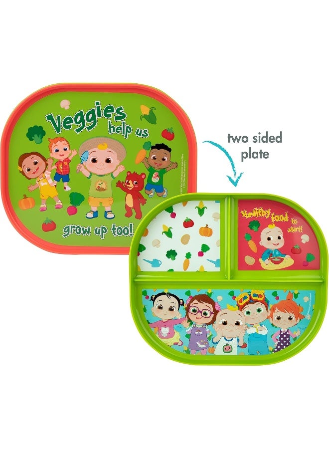 The First Years CoComelon Toddler Dinnerware Set - Plastic Dinnerware Set and Toddler Utensils - 2 Reversible Baby Plates and 4 Textured Baby Spoons - Image 2