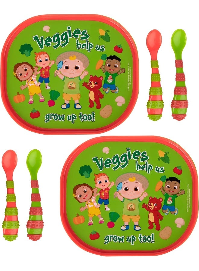 The First Years CoComelon Toddler Dinnerware Set - Plastic Dinnerware Set and Toddler Utensils - 2 Reversible Baby Plates and 4 Textured Baby Spoons - Image 5