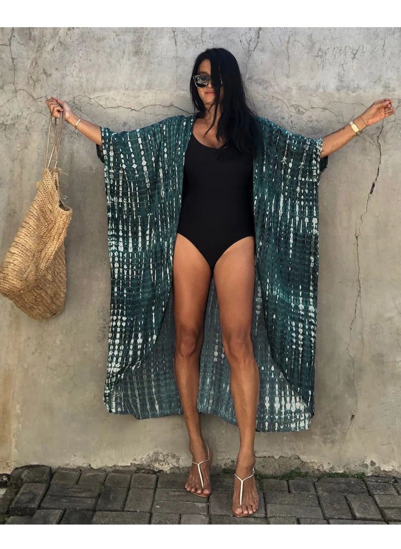 GRKC Stylish Tie Dye Open Front Long Kimono Swimsuit Cover Up for Women, Perfect Beach Resort Vacation Swimwear Shawl  - Image 1