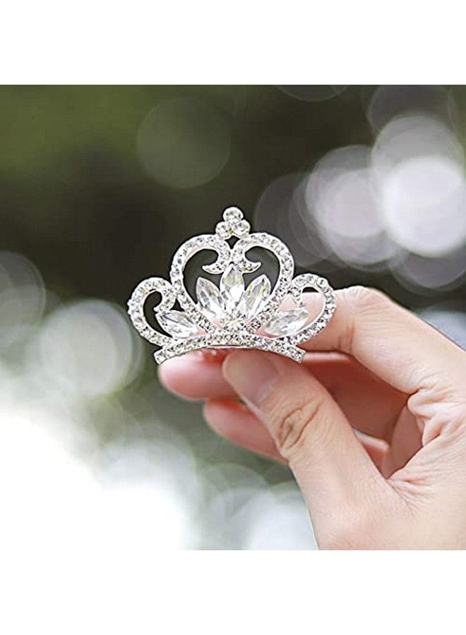 Yean مشط تاج الأميرة الصغير مزين بالكريستال والخرز الفضي لزهور الشعر لحفلة عيد الميلاد والفتيات (فضي) - Image 3