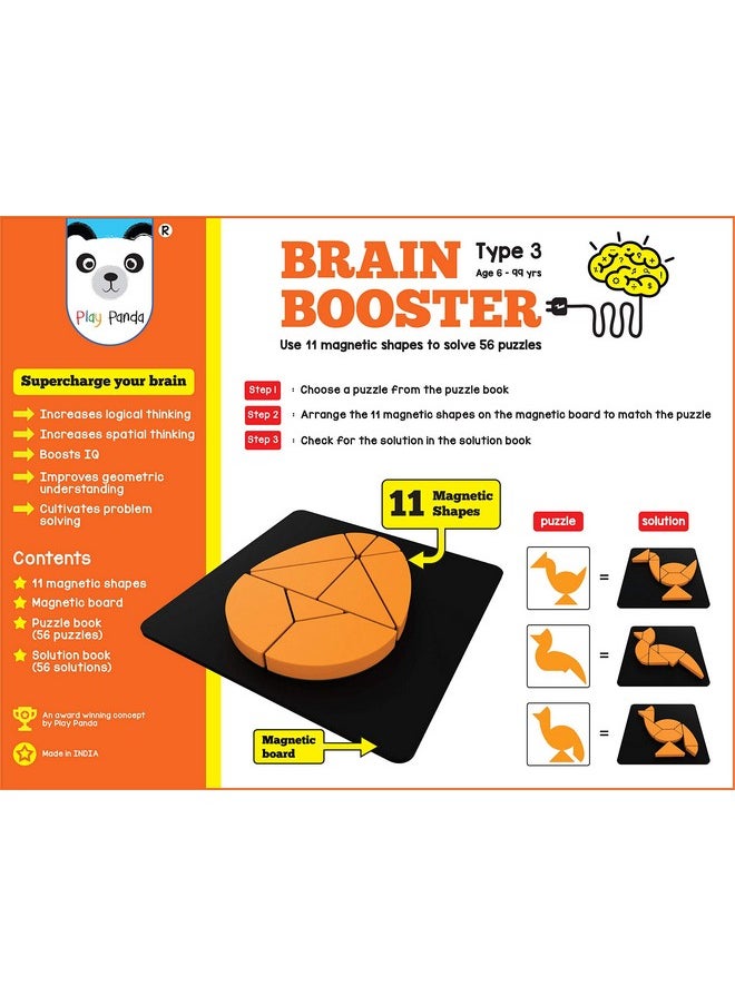 Play Panda Brain Booster Set 3 (Senior) - 56 Puzzles Designed to Boost Intelligence - with Magnetic Shapes, Magnetic Board, Puzzle Book and Solution Book - for 6-99 Years Boys and Girls,Pack of 1 - pzsku/ZEE573B174C7B4F502D55Z/45/_/1737806389/d90eb3a4-f3a2-4493-a483-290c6a14d2d5