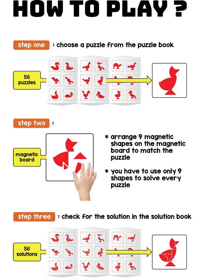 Play Panda Brain Booster Set 3 (Senior) - 56 Puzzles Designed to Boost Intelligence - with Magnetic Shapes, Magnetic Board, Puzzle Book and Solution Book - for 6-99 Years Boys and Girls,Pack of 1 - Image 4