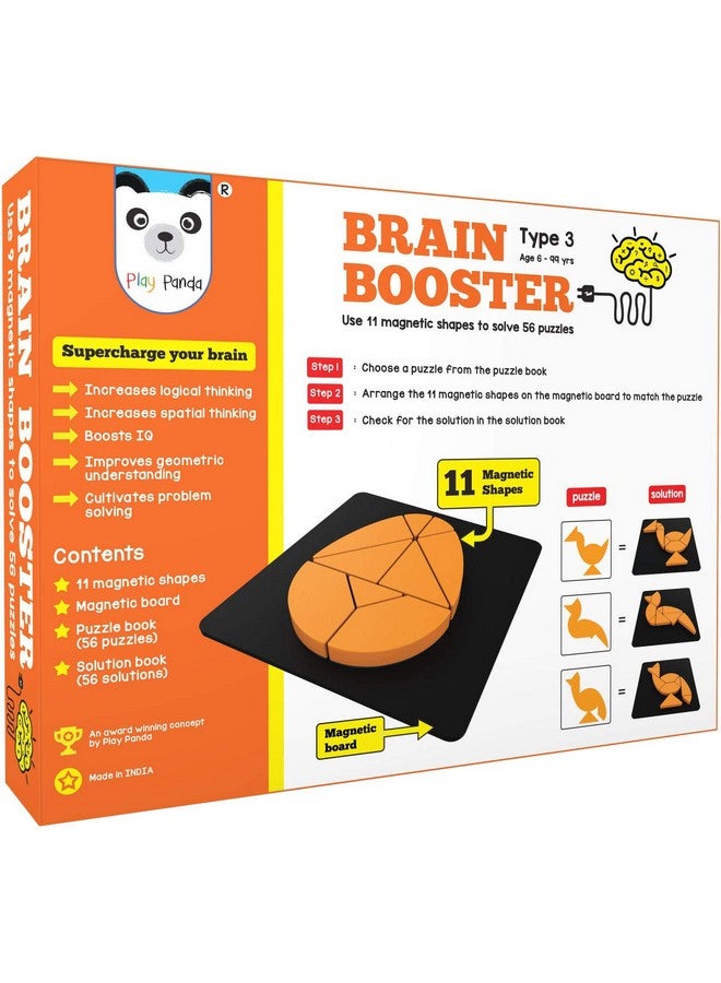 Play Panda Brain Booster Set 3 (Senior) - 56 Puzzles Designed to Boost Intelligence - with Magnetic Shapes, Magnetic Board, Puzzle Book and Solution Book - for 6-99 Years Boys and Girls,Pack of 1 - Image 1