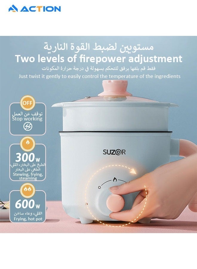 ACTION Hot Pot Electric with Steamer, 1.8 L Portable Lazy Pot, Dual Power Regulation , Suitable for Ramen,Noodles, Soup, Oatmeal Non-Stick Pot, Dorm, Office Must Have Multi Shabu Shabu Pot (1.8 L) - Image 2