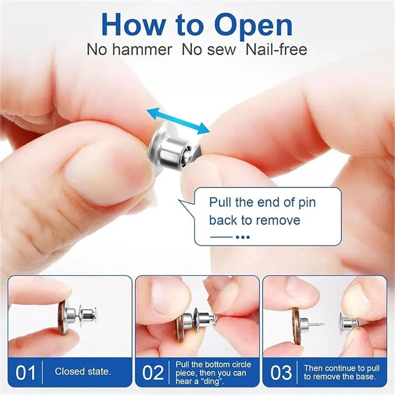 Waist Tightener Clip 160pcs/80set Button Pins Pant Adjustable Metal Pants Buttons Tightener(No.5) - Image 5