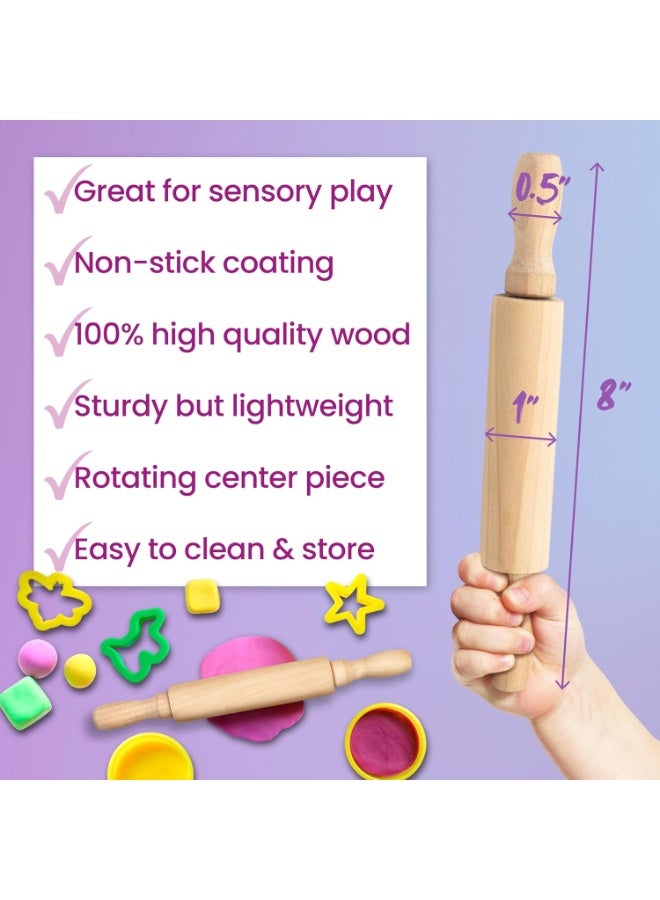 Mini Wooden Rolling Pin (Pack of 6) Non-Stick Wooden Roller 8 Inches Long for Precise Baking, Clay and Pastry Crafting-Ideal for Kids' Kitchen Play and DIY Projects, Play Doh - Image 3