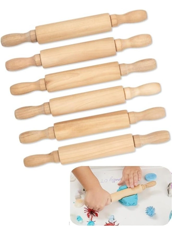 Mini Wooden Rolling Pin (Pack of 6) Non-Stick Wooden Roller 8 Inches Long for Precise Baking, Clay and Pastry Crafting-Ideal for Kids' Kitchen Play and DIY Projects, Play Doh - Image 1