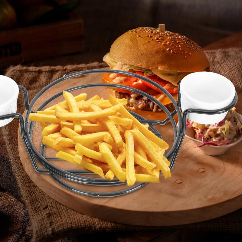 Black Iron Snack Basket Dual Cup Design Hollow Out Food Container For French Fries Fried Chicken Party Serving - Image 5