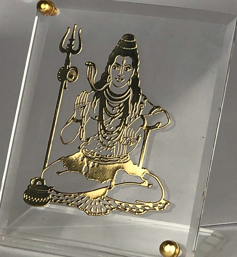 shree kreations Gold Plated Bholenath Mahadev Shiv Ji Photo Frame On Virgin Acrylic Sheet for Car Dashboard 8 x 6.5cm - Image 4