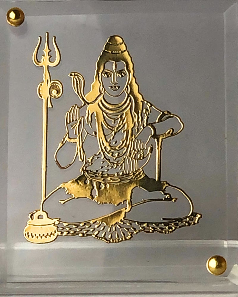 shree kreations Gold Plated Bholenath Mahadev Shiv Ji Photo Frame On Virgin Acrylic Sheet for Car Dashboard 8 x 6.5cm - Image 1