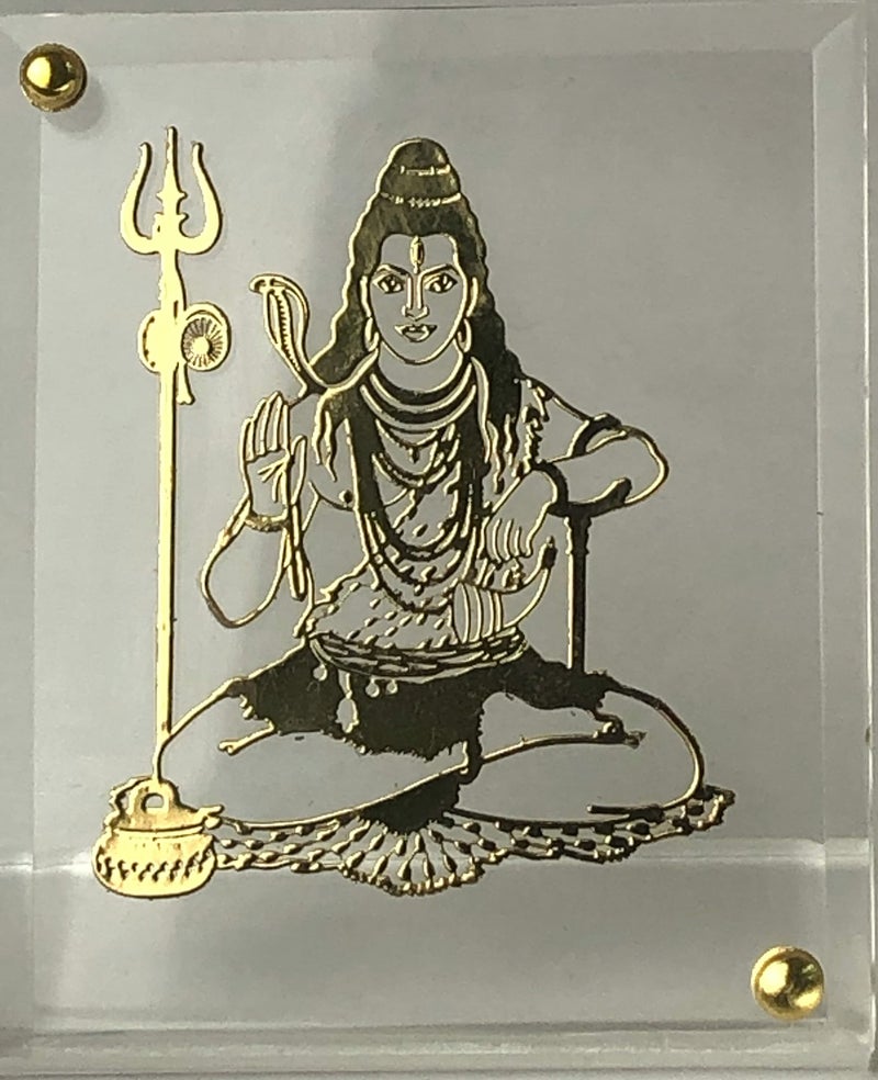 shree kreations Gold Plated Bholenath Mahadev Shiv Ji Photo Frame On Virgin Acrylic Sheet for Car Dashboard 8 x 6.5cm - Image 2
