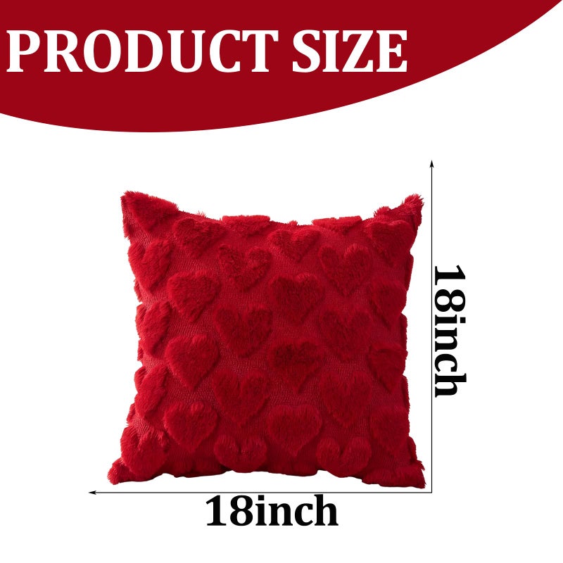 ASABITE Valentines Pillow Covers Set of 2, 3D Red Heart Love Throw Pillow Covers, Red Square Couch Pillow Cover 18x18 inch, Cute Heart Soft Plush Pillow Covers for Couch Sofa Room Valentines Day Decor - Image 2