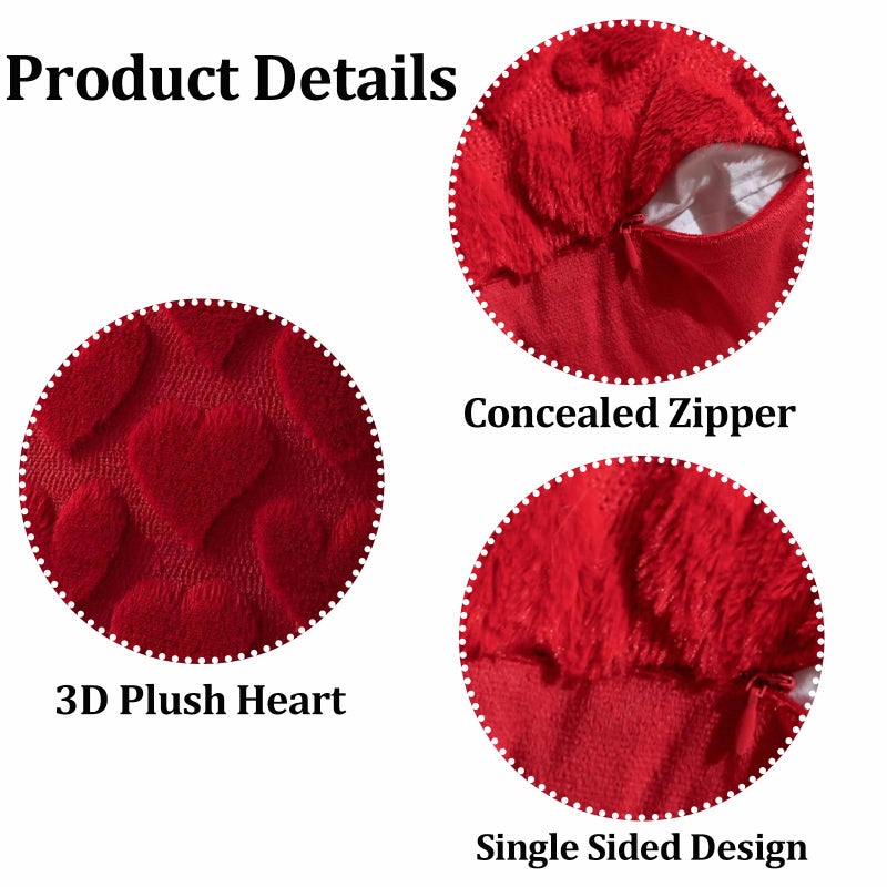 ASABITE Valentines Pillow Covers Set of 2, 3D Red Heart Love Throw Pillow Covers, Red Square Couch Pillow Cover 18x18 inch, Cute Heart Soft Plush Pillow Covers for Couch Sofa Room Valentines Day Decor - Image 3