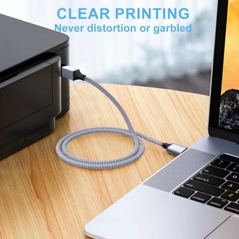 2M Cable Type C Printer to USB 2.0 Nylon Braided, Cable compatible with Canon Epson HP Lexmark Laptop Mobile Phone Printing and other Usb A/B Devices Data Connection Midi Cable, Printer Scanner Cord - Image 2