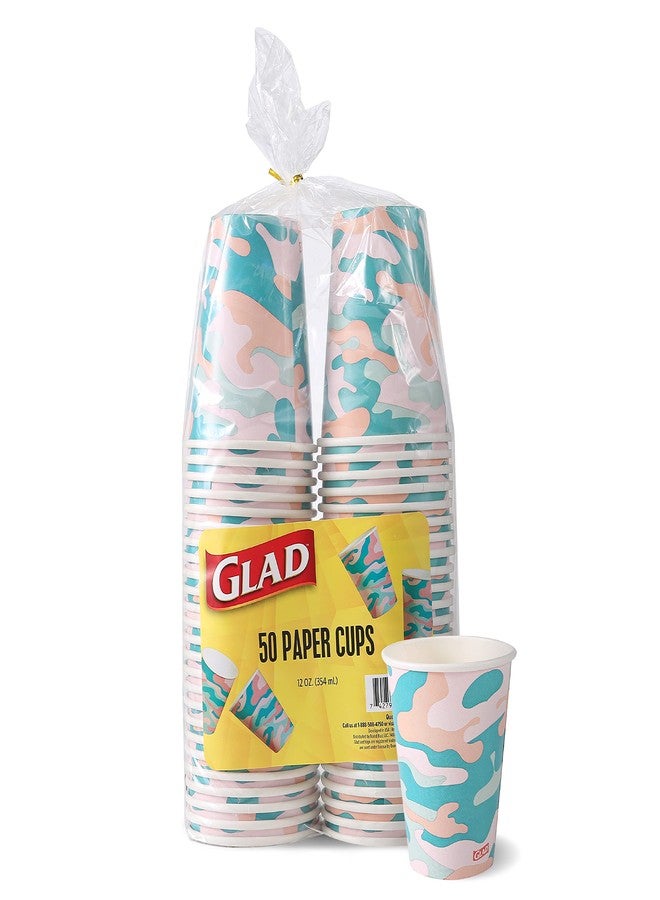 Glad Everyday Disposable Paper Cups, Camo Pattern - Heavy Duty Drinking Cup for All Beverages and Every Day Use, 12 Ounce, 50 Count - Image 1