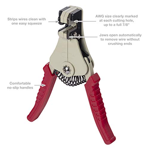 Gardner Bender SE-92 Strip-Easy Automatic Wire Stripper, 22-8 AWG, Solid or Stranded Wire, Easy Squeeze, Strips Wire Clean Up To Full ⅞ inches, No Slip Handles, No Nick, Automatic Open Jaws , Red - Image 3