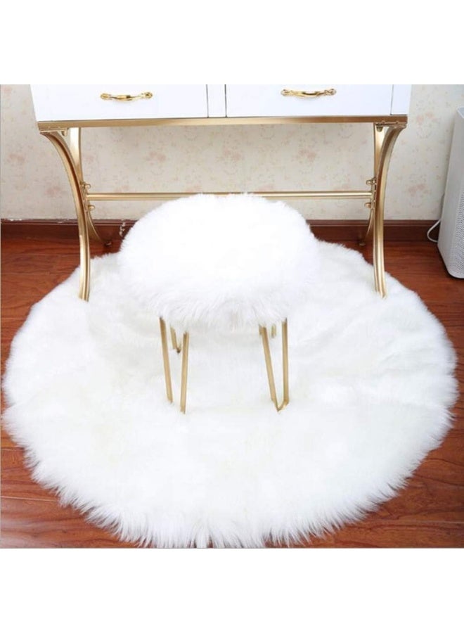 Chase Up Soft Faux Fur Wool Living Room Sofa Carpet White Round Area Rug Fluffy Sheepskin Mat Indoor Ultra Soft Fluffy Bedroom Floor Sofa Living Room, 60 * 60cm - Image 4