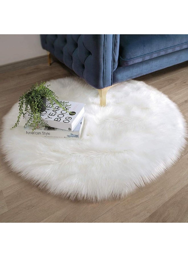 Chase Up Soft Faux Fur Wool Living Room Sofa Carpet White Round Area Rug Fluffy Sheepskin Mat Indoor Ultra Soft Fluffy Bedroom Floor Sofa Living Room, 60 * 60cm - Image 2