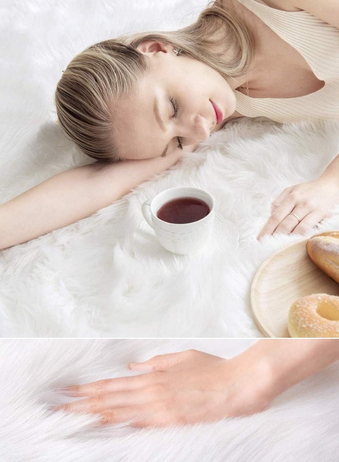 Chase Up Soft Faux Fur Wool Living Room Sofa Carpet White Round Area Rug Fluffy Sheepskin Mat Indoor Ultra Soft Fluffy Bedroom Floor Sofa Living Room, 60 * 60cm - Image 3