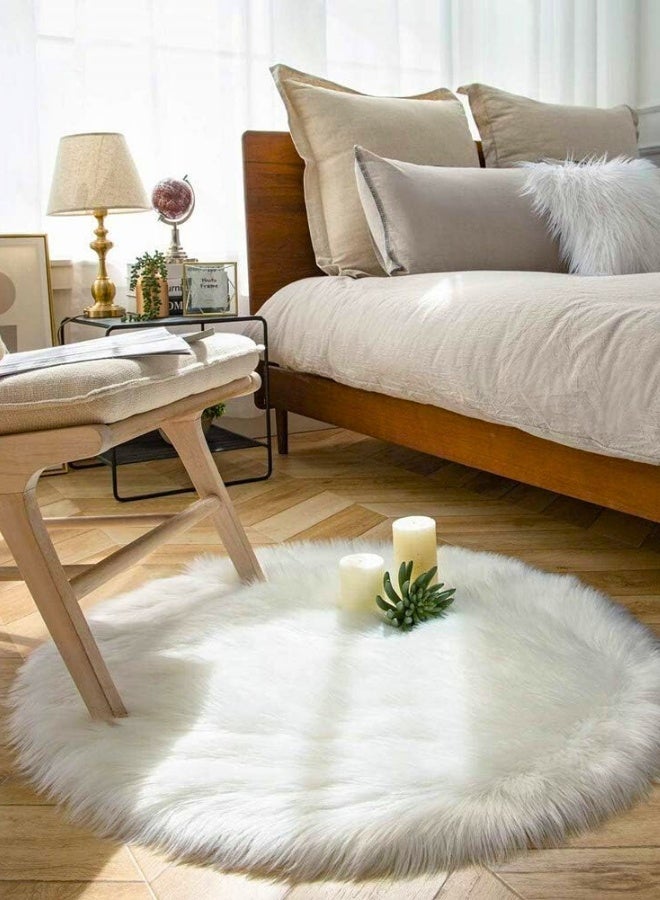 Chase Up Soft Faux Fur Wool Living Room Sofa Carpet White Round Area Rug Fluffy Sheepskin Mat Indoor Ultra Soft Fluffy Bedroom Floor Sofa Living Room, 60 * 60cm - Image 1
