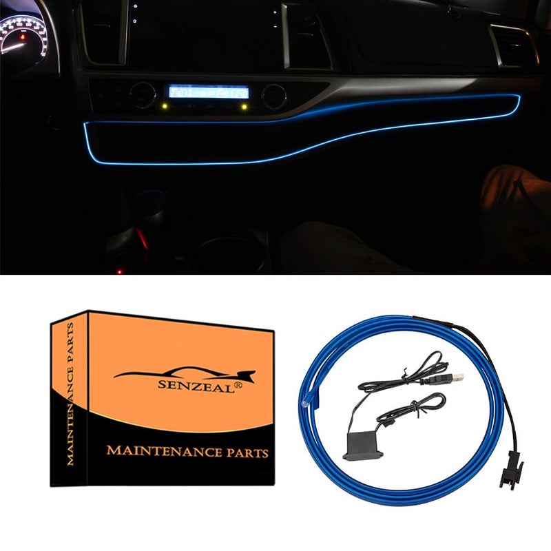 Senzeal 1M39Inch Car LED Strip Light Neon Panel Gap String Strip Light Interior Decor Atmosphere Strip Lamp PVC Glowing Wire Lamp for Toyota Highlander 2014 2015 2016 2017 2018 2019 Blue
