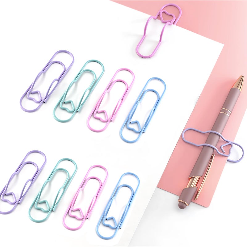 Jonfolk Heart-Shaped Paperclip Pen Holders for Notebooks â€“ Premium Metal Pen Clips for Journals, Planners & Daily Writing, 8pcs Soft Macaron Paper Clip with Pen Holder - Image 1