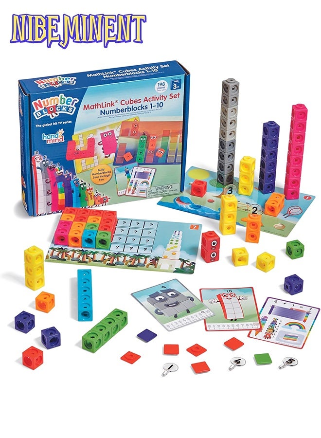 NIBEMINENT MathLink Cubes Numberblocks 1-10 Activity Set, 30 Preschool Learning Activities, Counting Blocks, Linking Cubes, Educational Toys for Kids, Number Games, Math Manipulatives Kindergarten  - Image 1